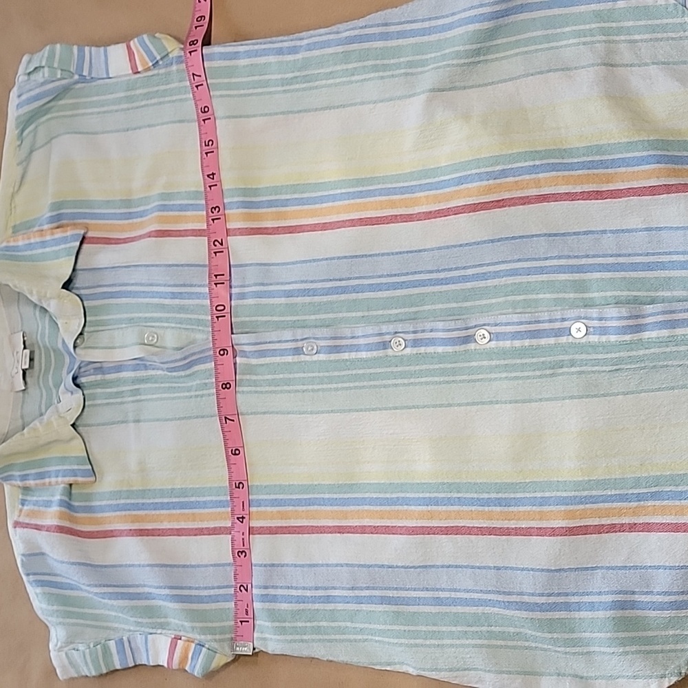 LOFT Outlet Size XS Washed Multi Color Striped Button Down Short Sleeve Shirt - Picture 6 of 11